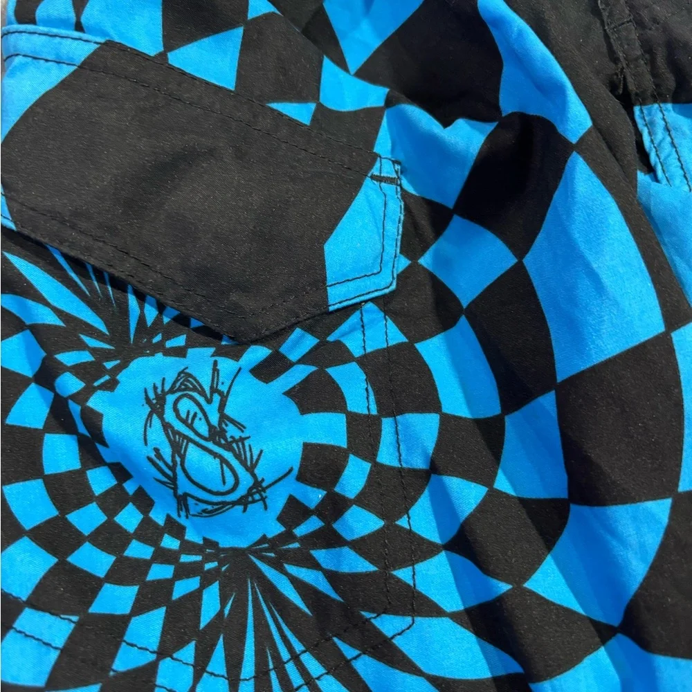 Stratus Men’s Vibrant Retro 80’s Style Blue and Black Board Skater Shorts